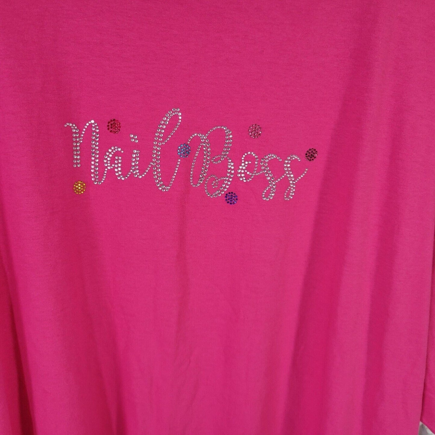 Nail Boss Womens Top 4XL Plus Tee Short Sleeve Pink Rhinestones Comfy Cotton