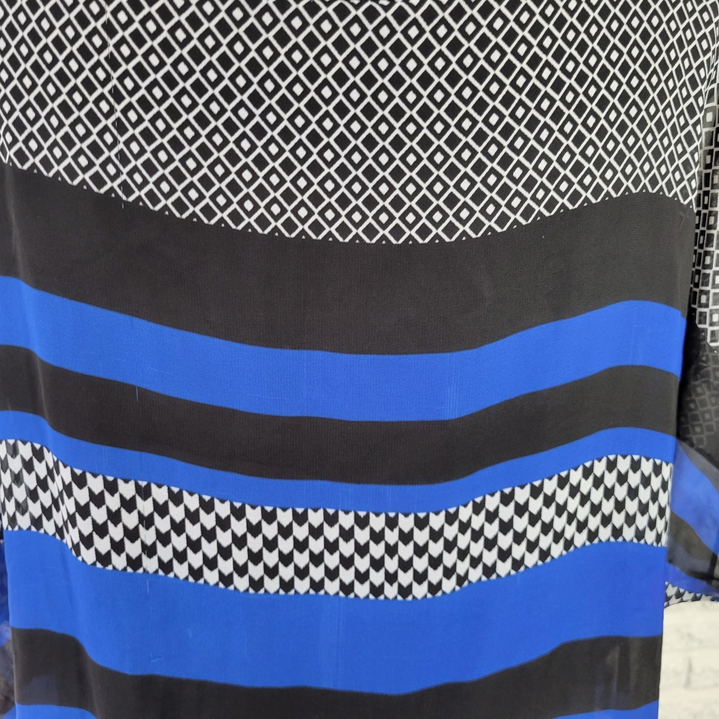 Alyx Women Top 1X Plus Sleeveless Blue Stripe Geometric Lined Casual Rayon Blend