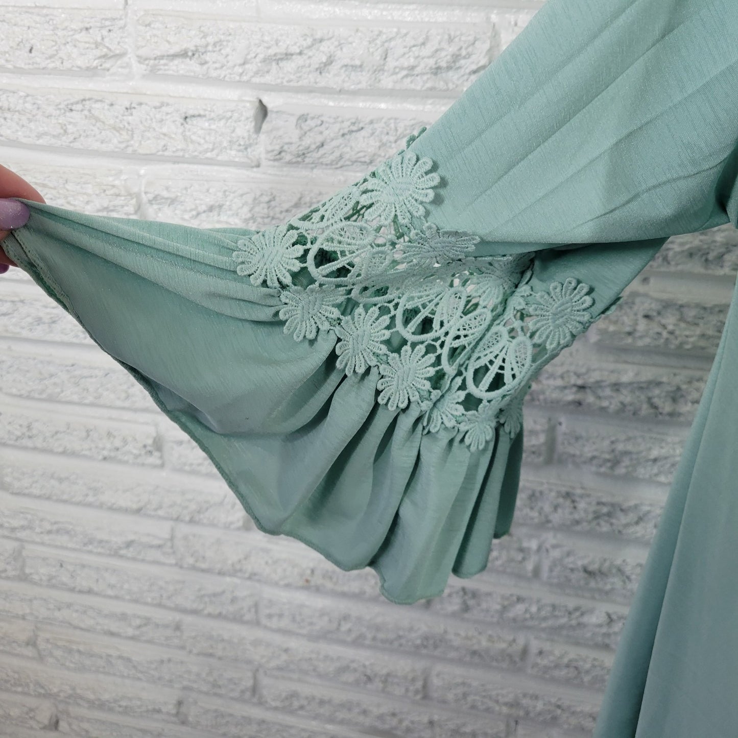 Win Win Womens Top L XL Tunic Bell Sleeve Blue On Off Shoulder Boho Festival