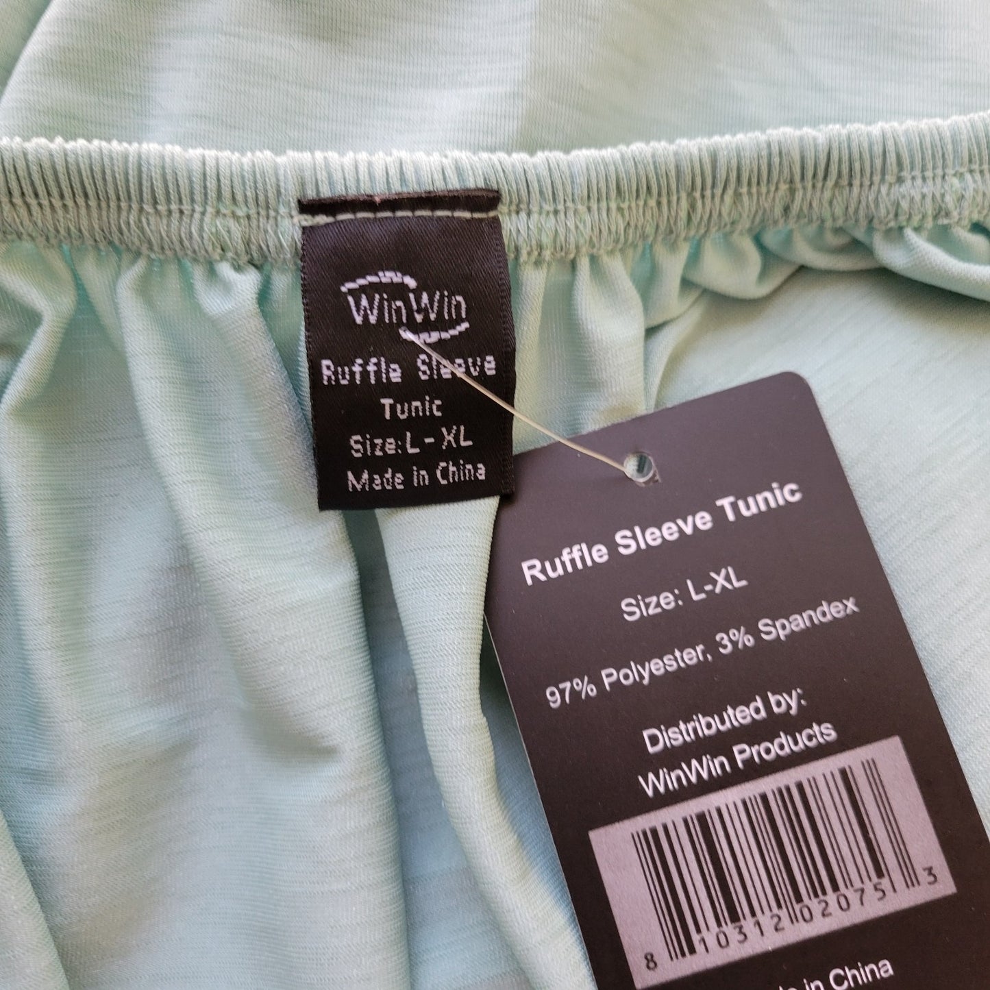 Win Win Womens Top L XL Tunic Bell Sleeve Blue On Off Shoulder Boho Festival