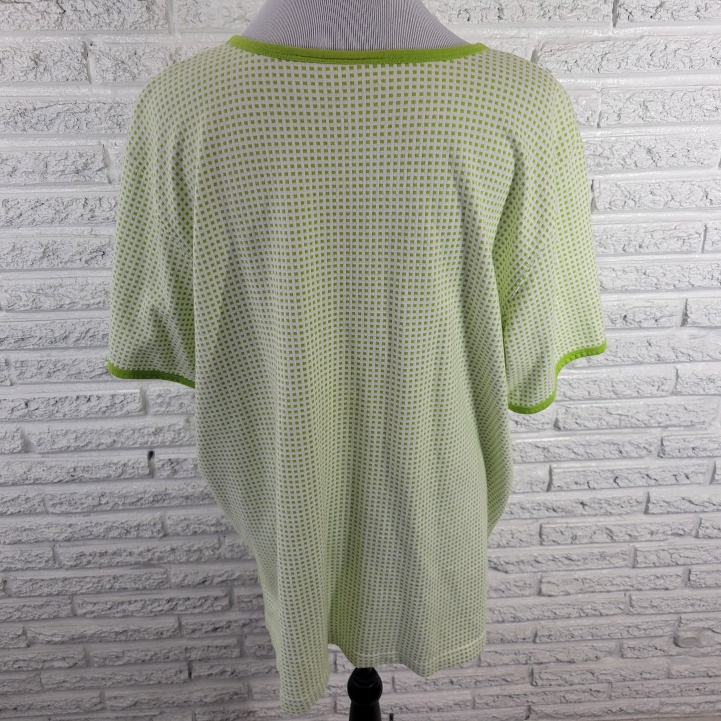 Elisabeth Liz Claiborne Womens Top 2 2X Plus Zip Up Green Tiny Squares Cotton