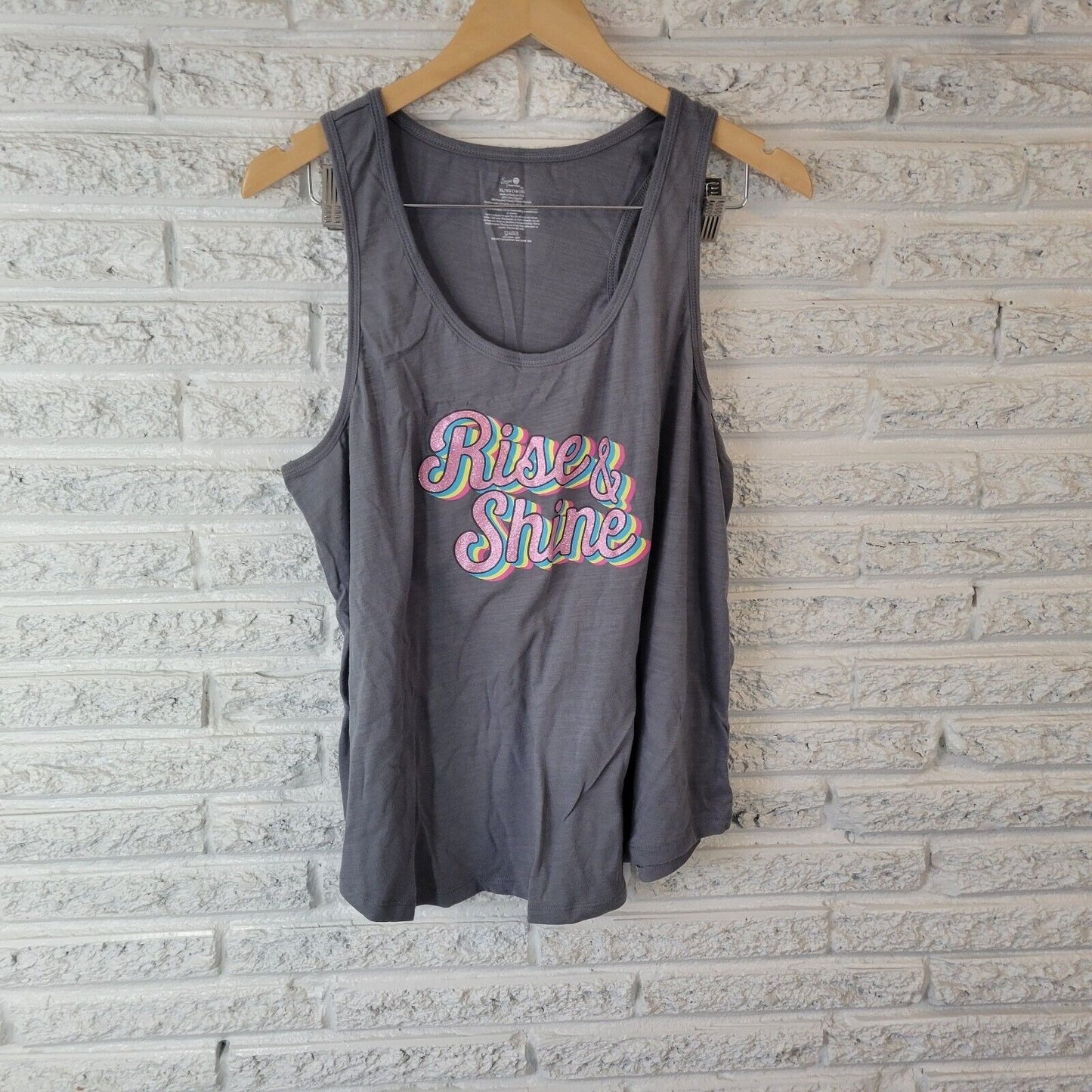 Secret Treasures Womens Pajama Top XL 16 18 Tank Gray Rise and Shine Loungewear