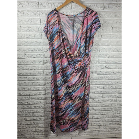 Avenue Womens Dress 22 24 Plus Cap Sleeve Pink Swirl Watercolor Poly Blend