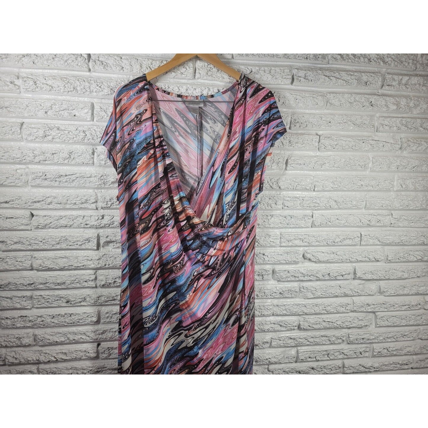 Avenue Womens Dress 22 24 Plus Cap Sleeve Pink Swirl Watercolor Poly Blend