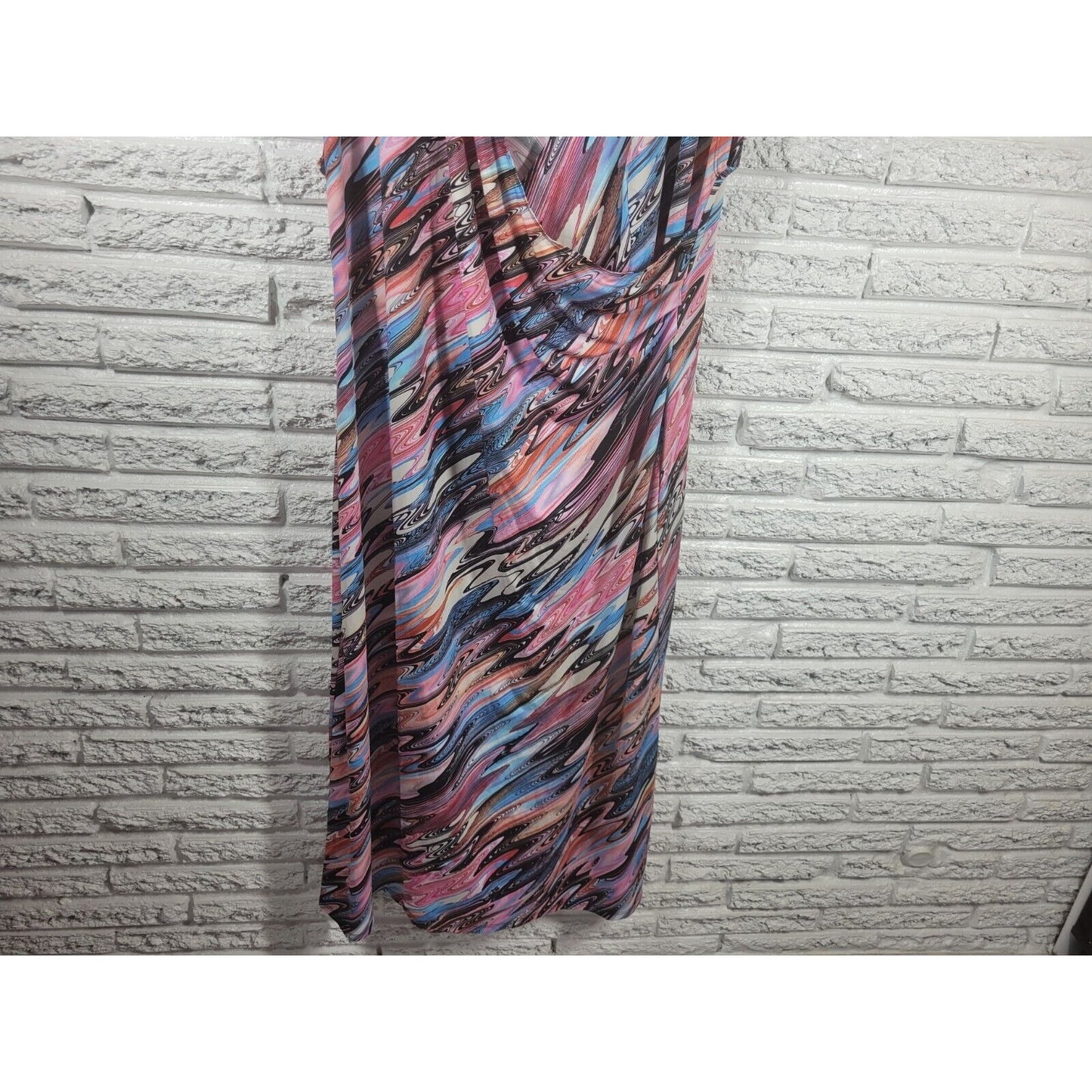Avenue Womens Dress 22 24 Plus Cap Sleeve Pink Swirl Watercolor Poly Blend