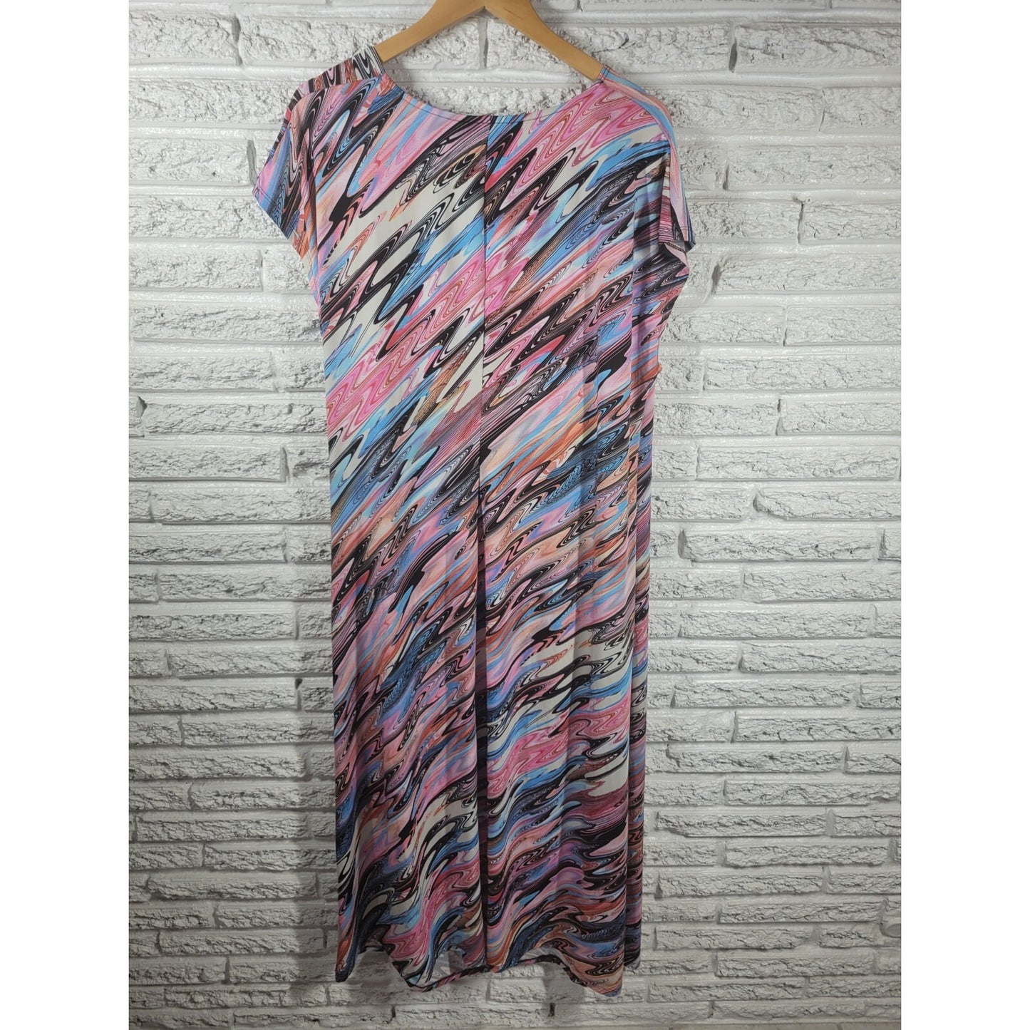 Avenue Womens Dress 22 24 Plus Cap Sleeve Pink Swirl Watercolor Poly Blend
