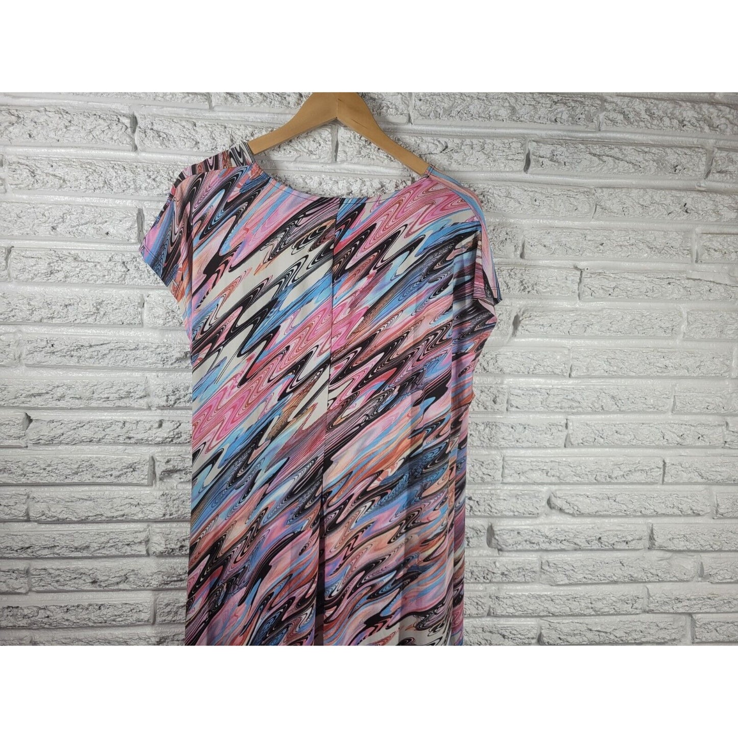 Avenue Womens Dress 22 24 Plus Cap Sleeve Pink Swirl Watercolor Poly Blend