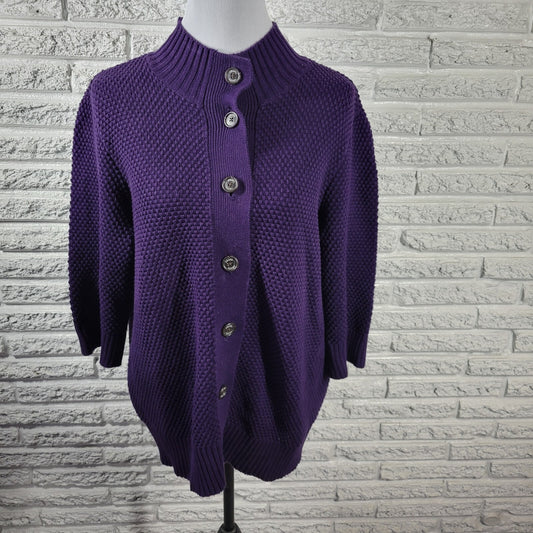 Chaps Womens Sweater 2X Plus 3/4 Sleeve Purple Chunky Knit Cotton Office Casual