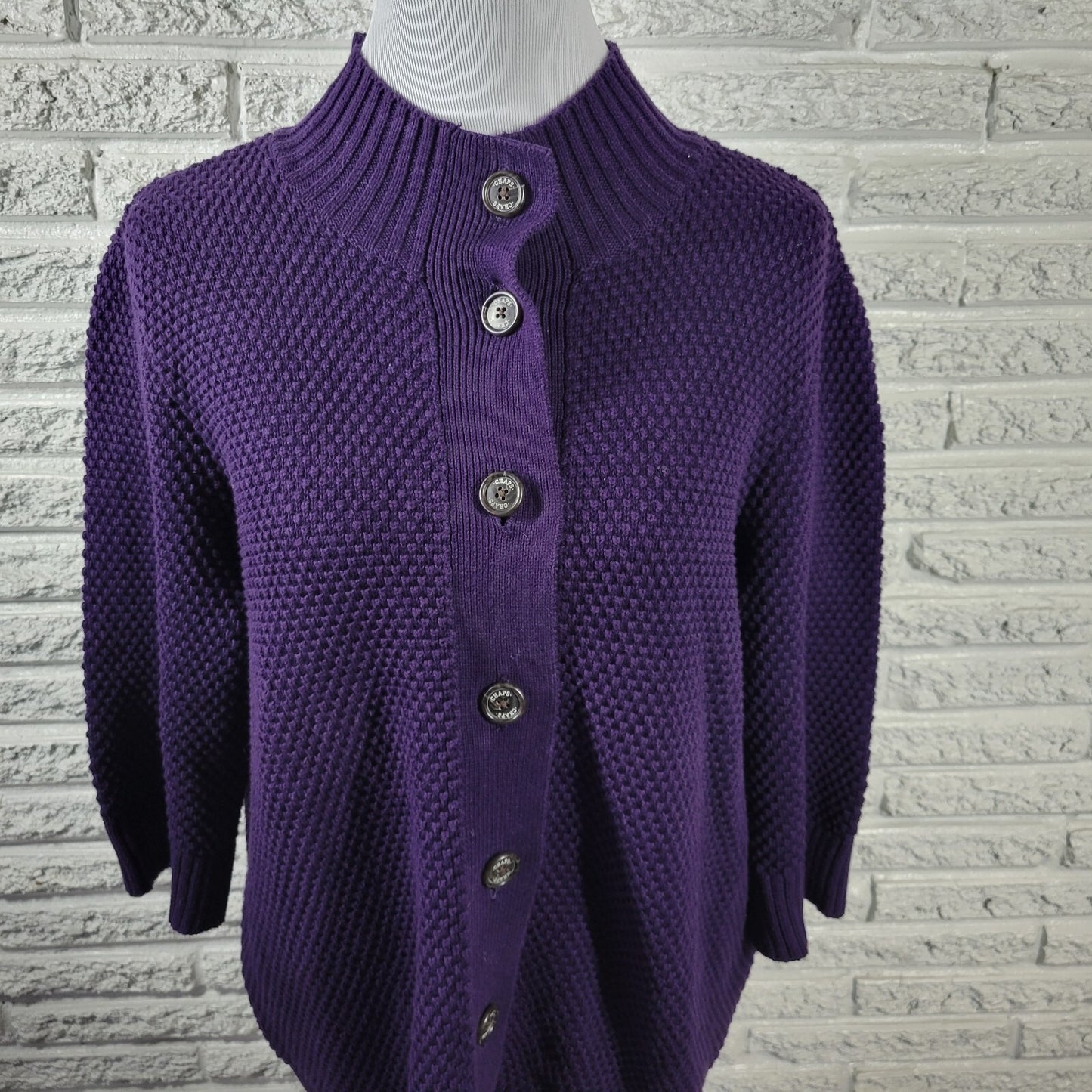 Chaps Womens Sweater 2X Plus 3/4 Sleeve Purple Chunky Knit Cotton Office Casual