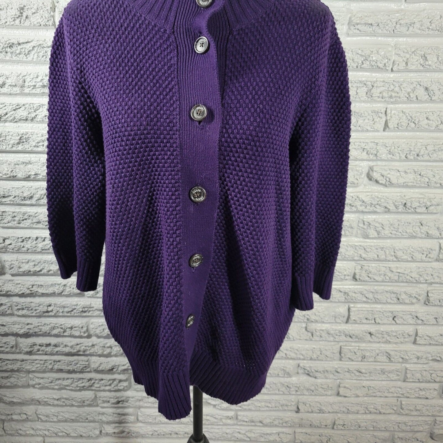 Chaps Womens Sweater 2X Plus 3/4 Sleeve Purple Chunky Knit Cotton Office Casual