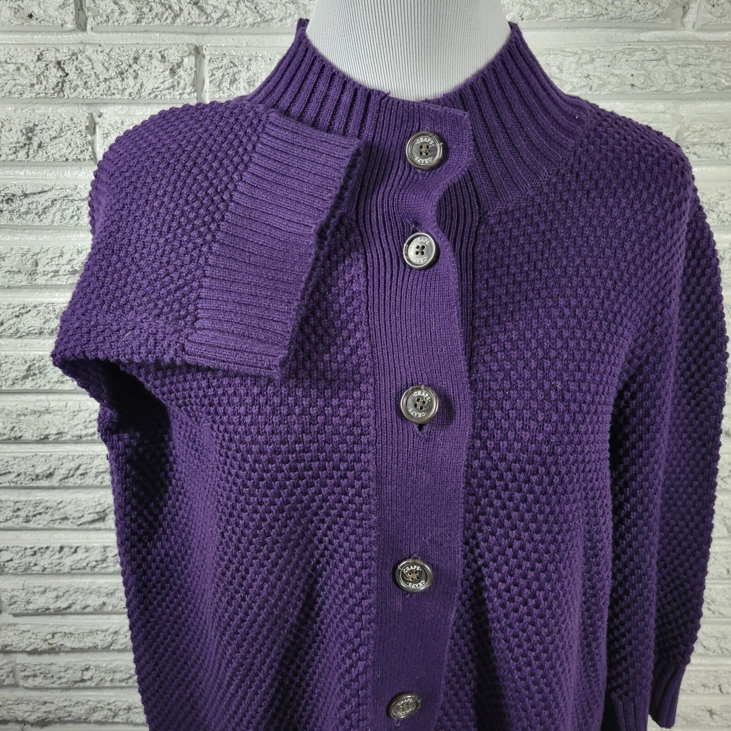 Chaps Womens Sweater 2X Plus 3/4 Sleeve Purple Chunky Knit Cotton Office Casual