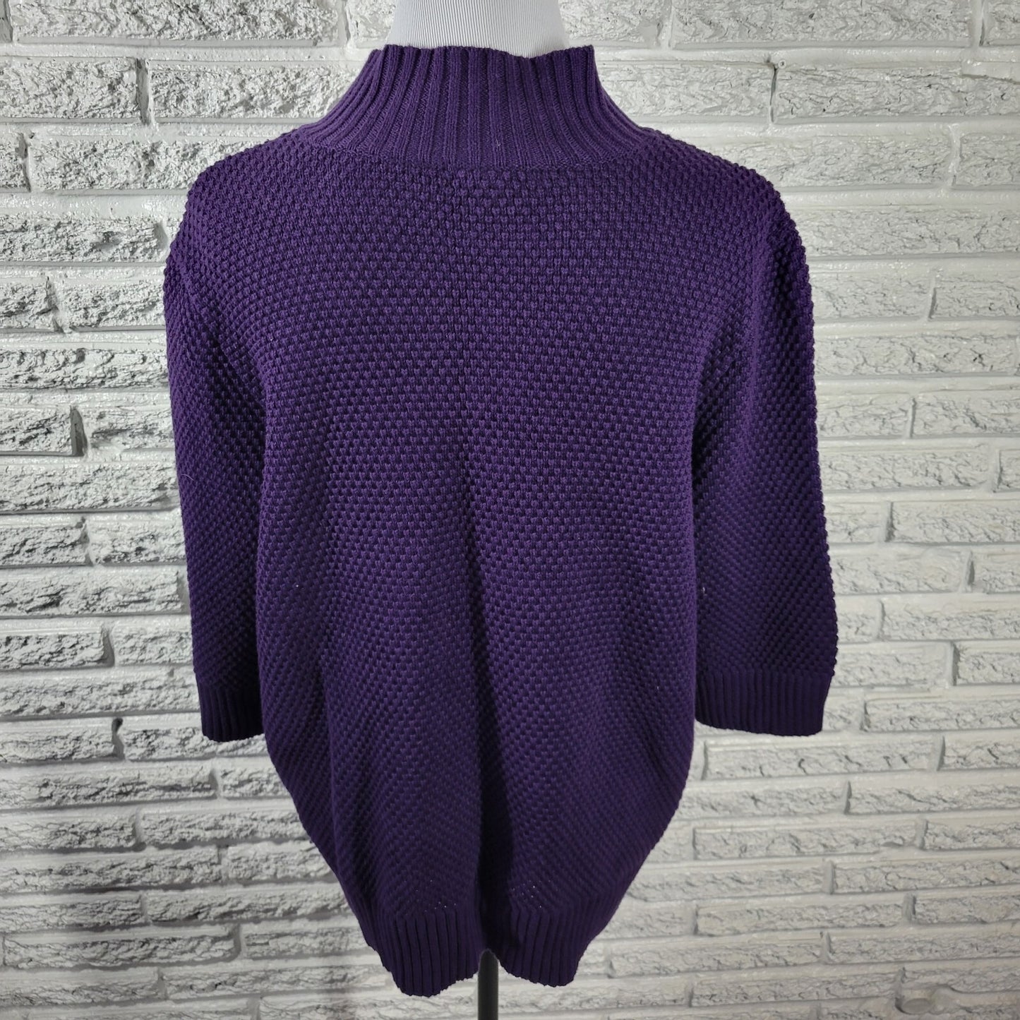 Chaps Womens Sweater 2X Plus 3/4 Sleeve Purple Chunky Knit Cotton Office Casual