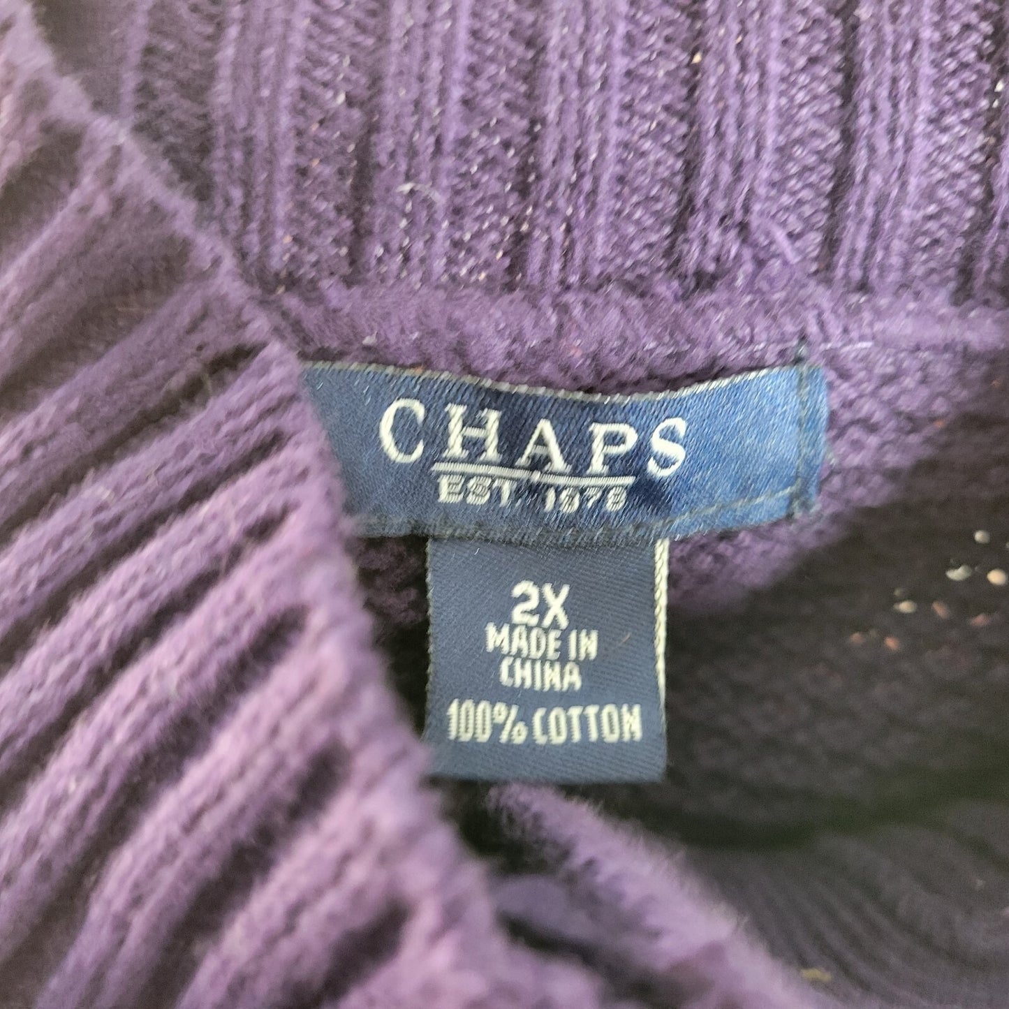 Chaps Womens Sweater 2X Plus 3/4 Sleeve Purple Chunky Knit Cotton Office Casual