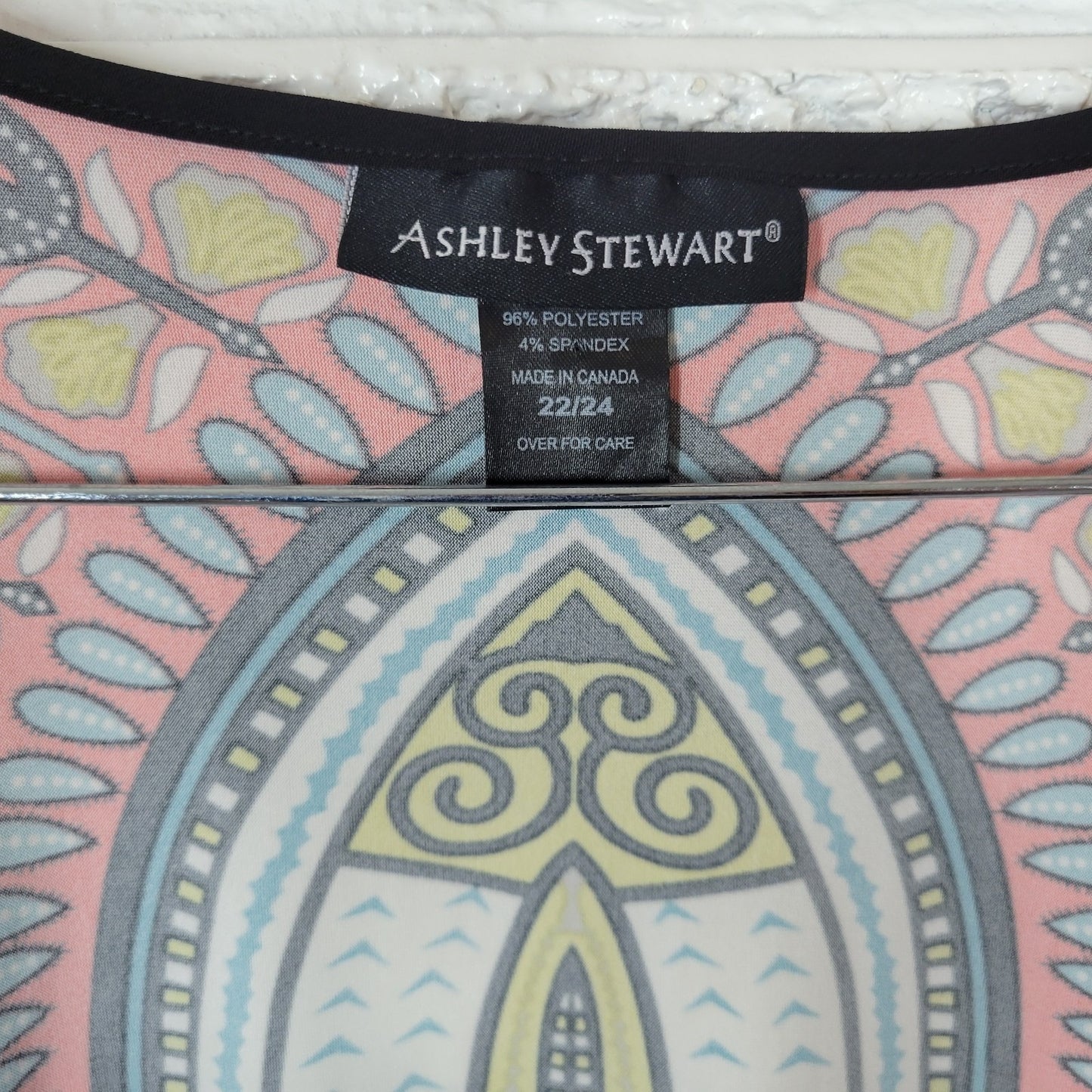 Ashley Stewart Women's 22/24 Plus Red Geometric Stretch Short Sleeve Midi Dress