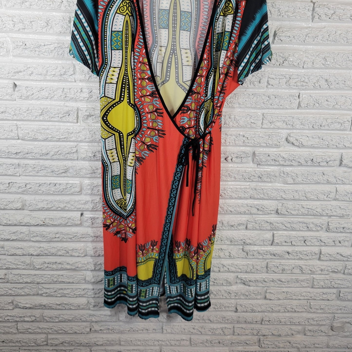 Ashley Stewart Women's 22/24 Plus Red Geometric Stretch Short Sleeve Midi Dress