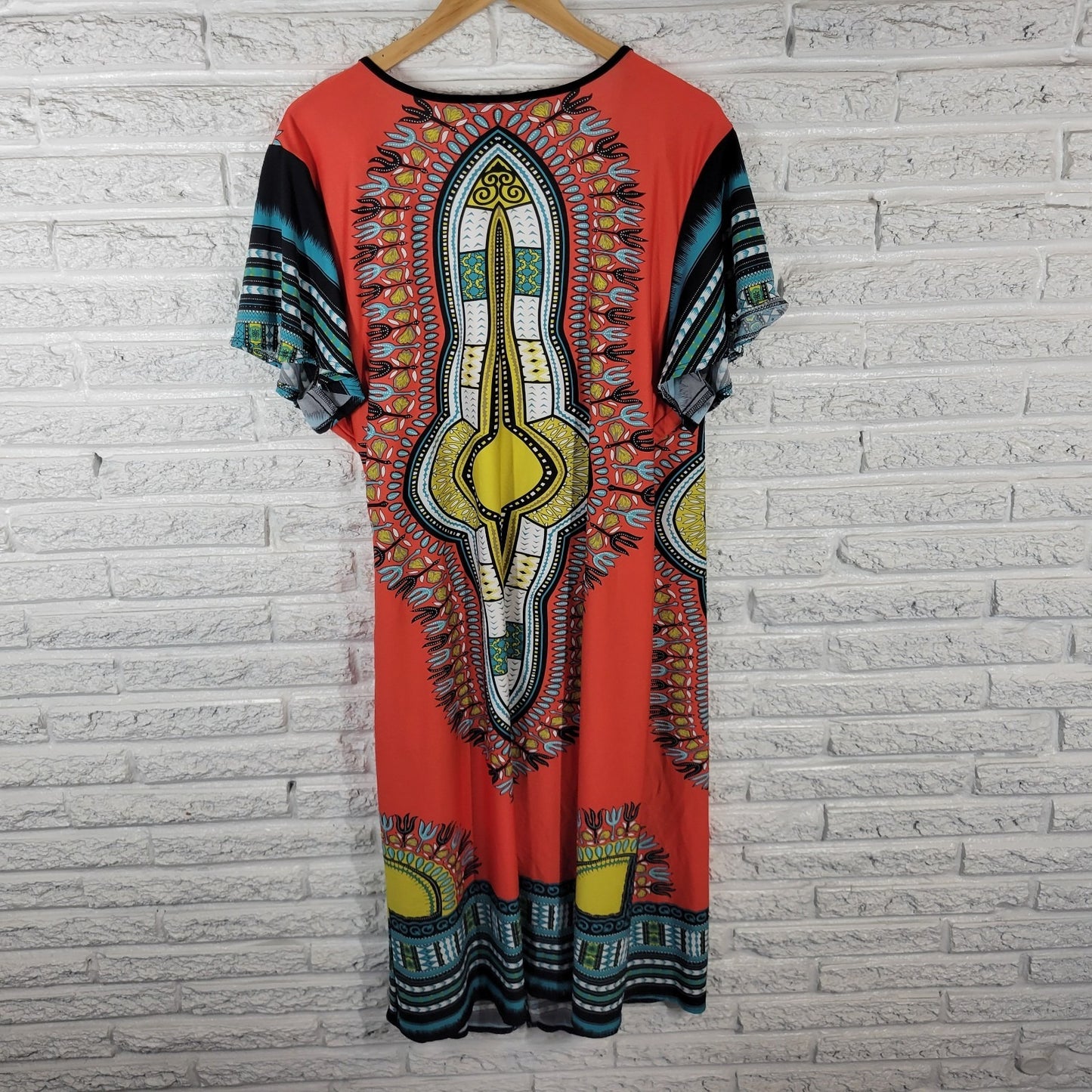 Ashley Stewart Women's 22/24 Plus Red Geometric Stretch Short Sleeve Midi Dress