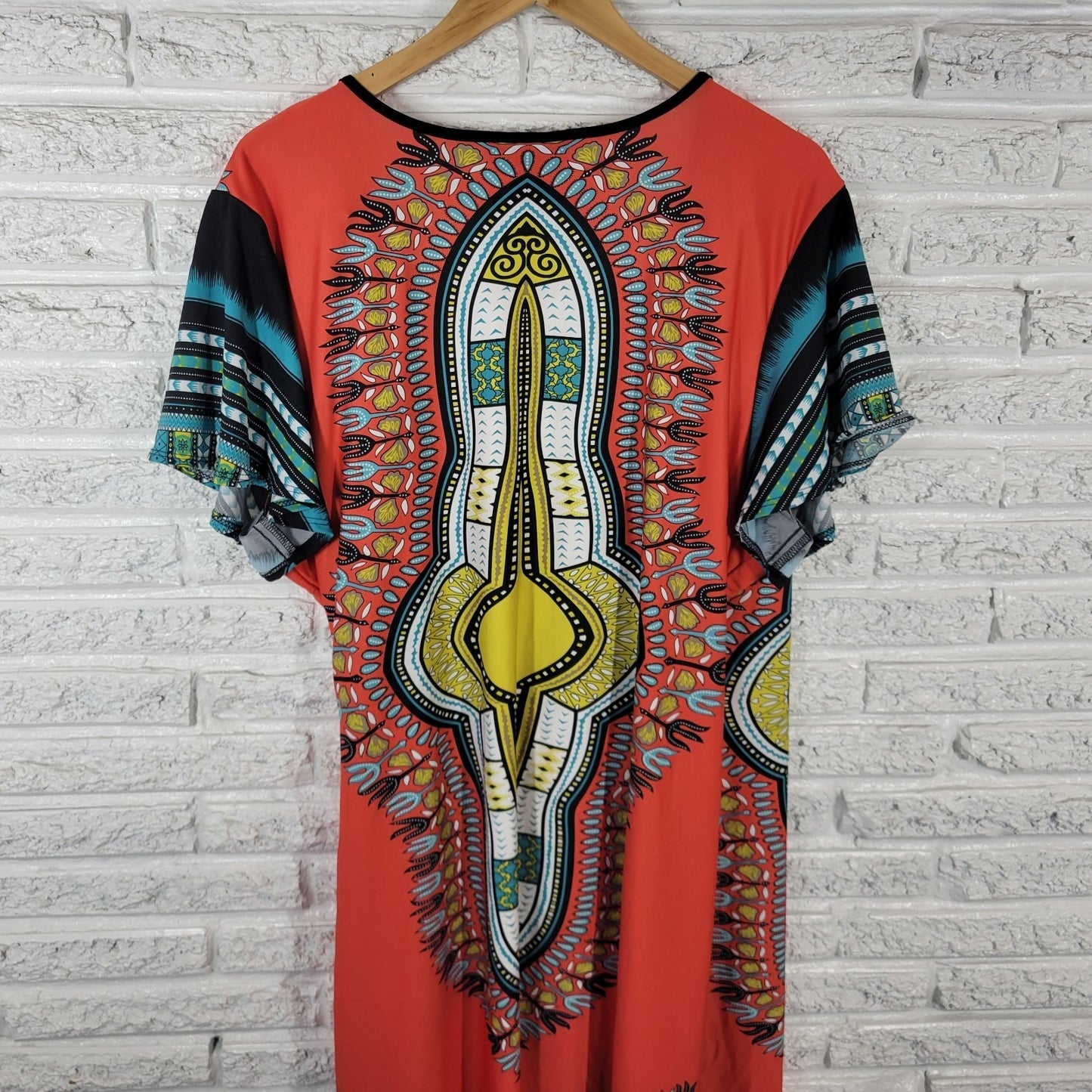 Ashley Stewart Women's 22/24 Plus Red Geometric Stretch Short Sleeve Midi Dress