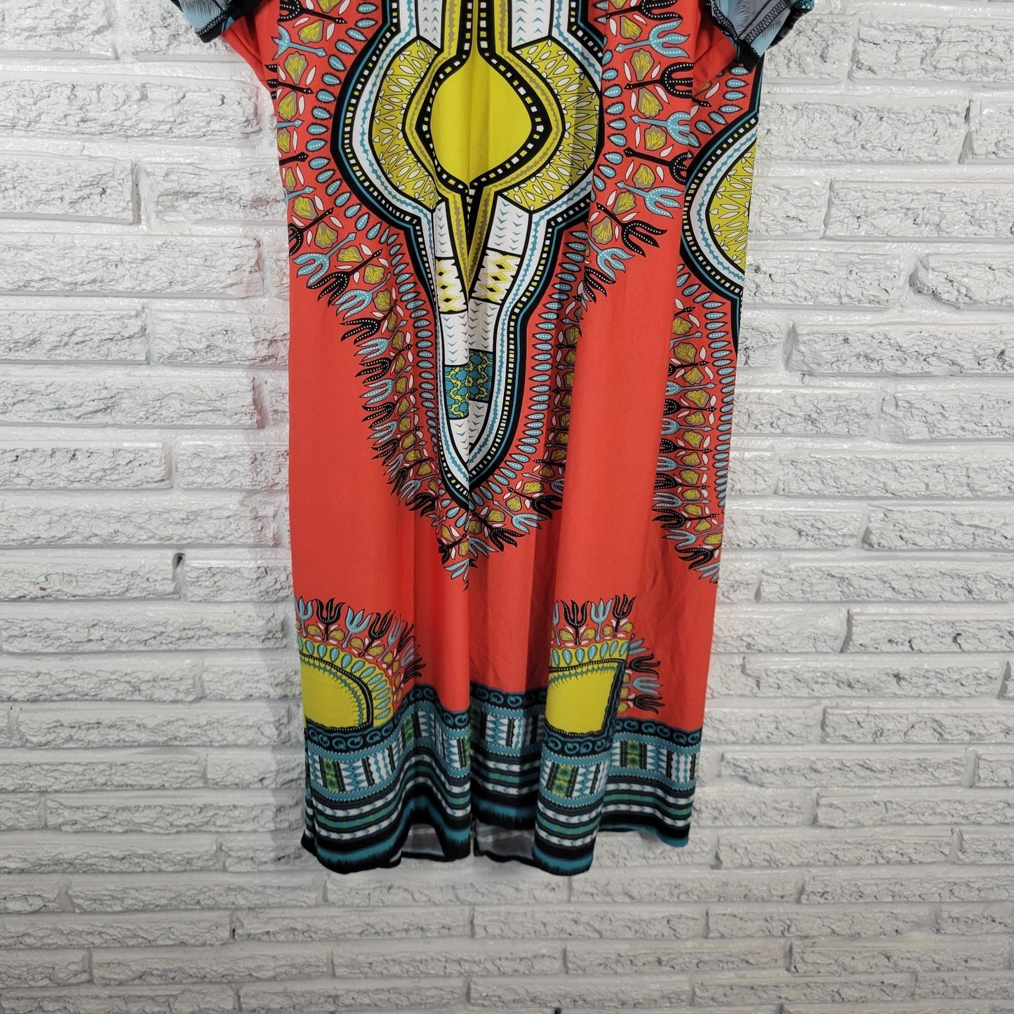 Ashley Stewart Women's 22/24 Plus Red Geometric Stretch Short Sleeve Midi Dress