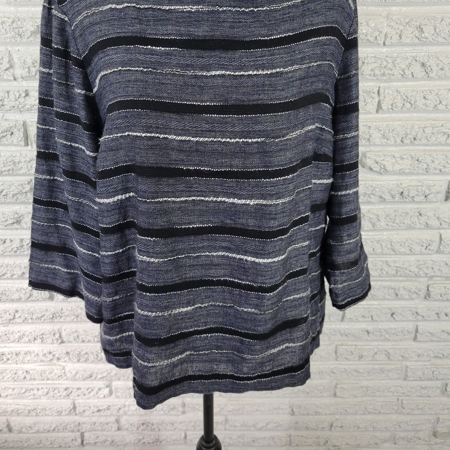 Pure Jill Womens Top XLP 3/4 Sleeve Woven Gray Stripe Lightweight Cotton Blend