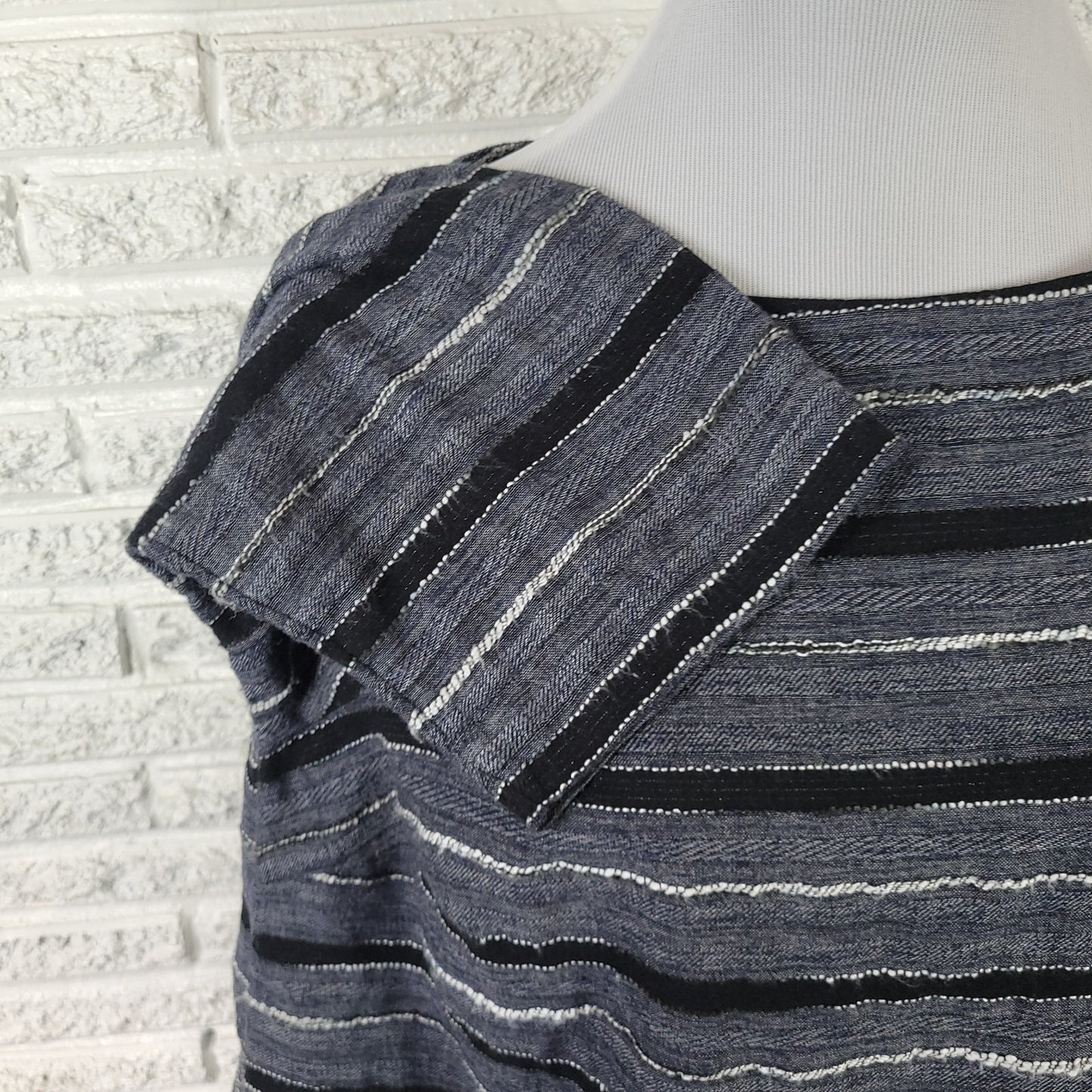 Pure Jill Womens Top XLP 3/4 Sleeve Woven Gray Stripe Lightweight Cotton Blend