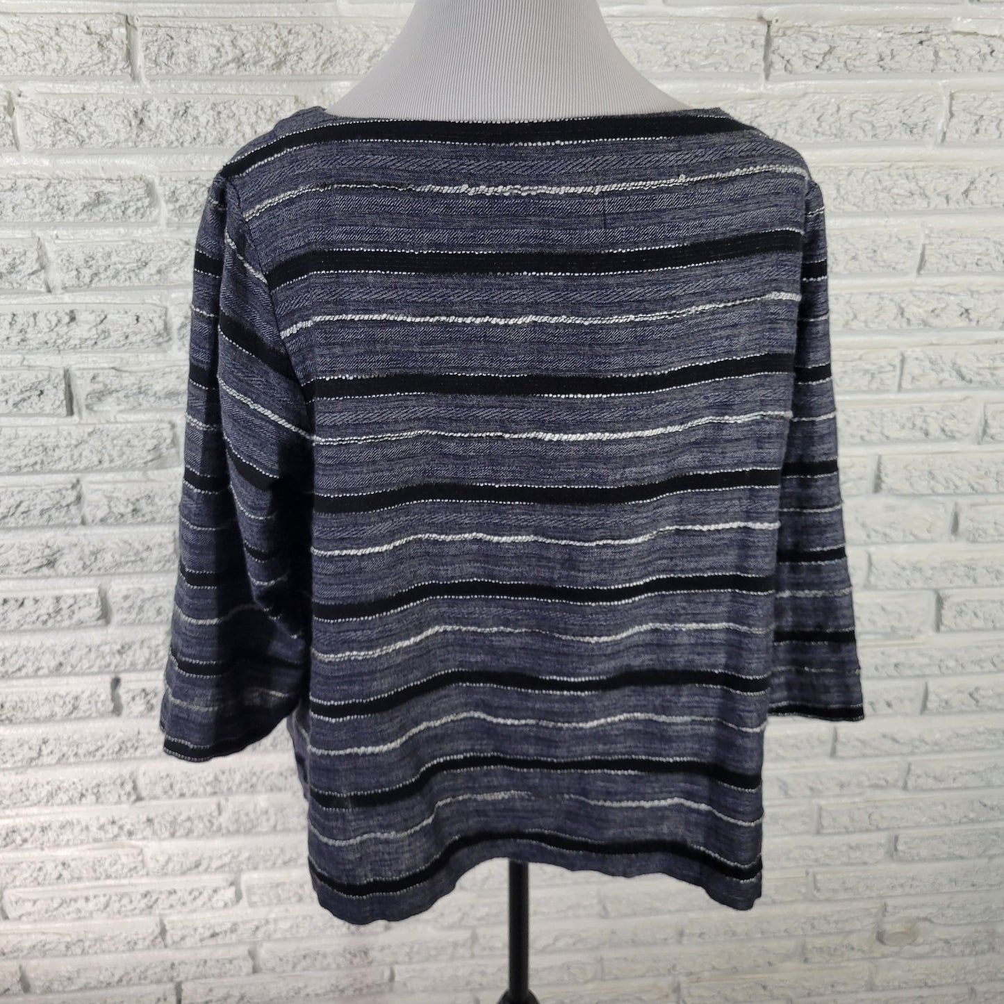 Pure Jill Womens Top XLP 3/4 Sleeve Woven Gray Stripe Lightweight Cotton Blend