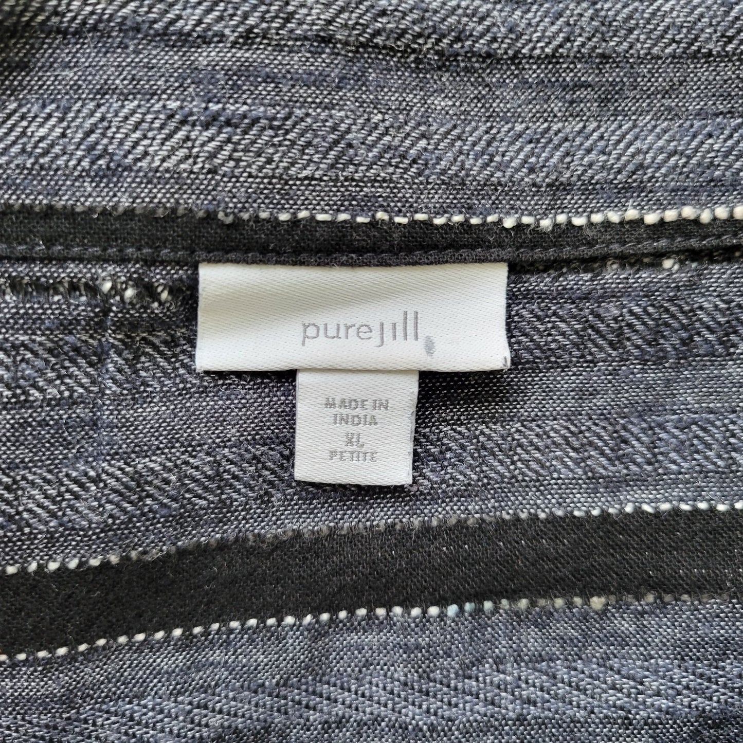 Pure Jill Womens Top XLP 3/4 Sleeve Woven Gray Stripe Lightweight Cotton Blend