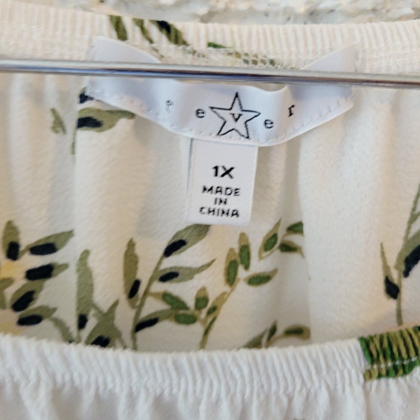 Fever Womens Top 1X Plus Double Bell Sleeve On Off Shoulder Pink Green Floral