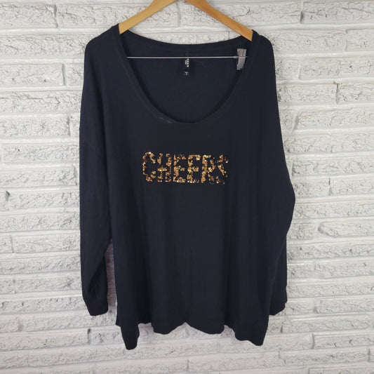 Torrid Sleep Womens 4X Black Pajama Top Cheers Sequin Long Sleeve Sleep SWE74E