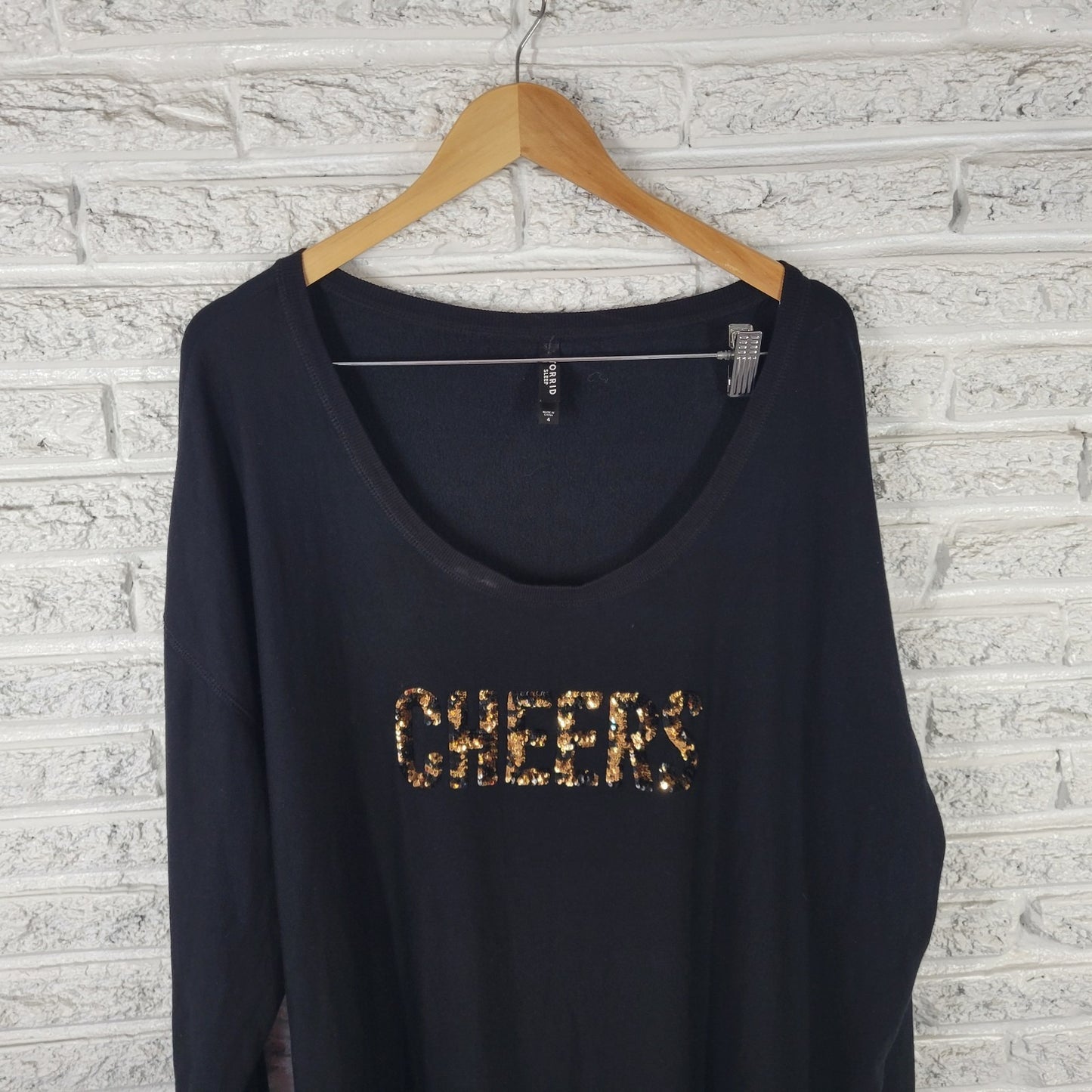 Torrid Sleep Womens Pajama Top 4 4X Plus Black Cheers Sequins Soft New Years