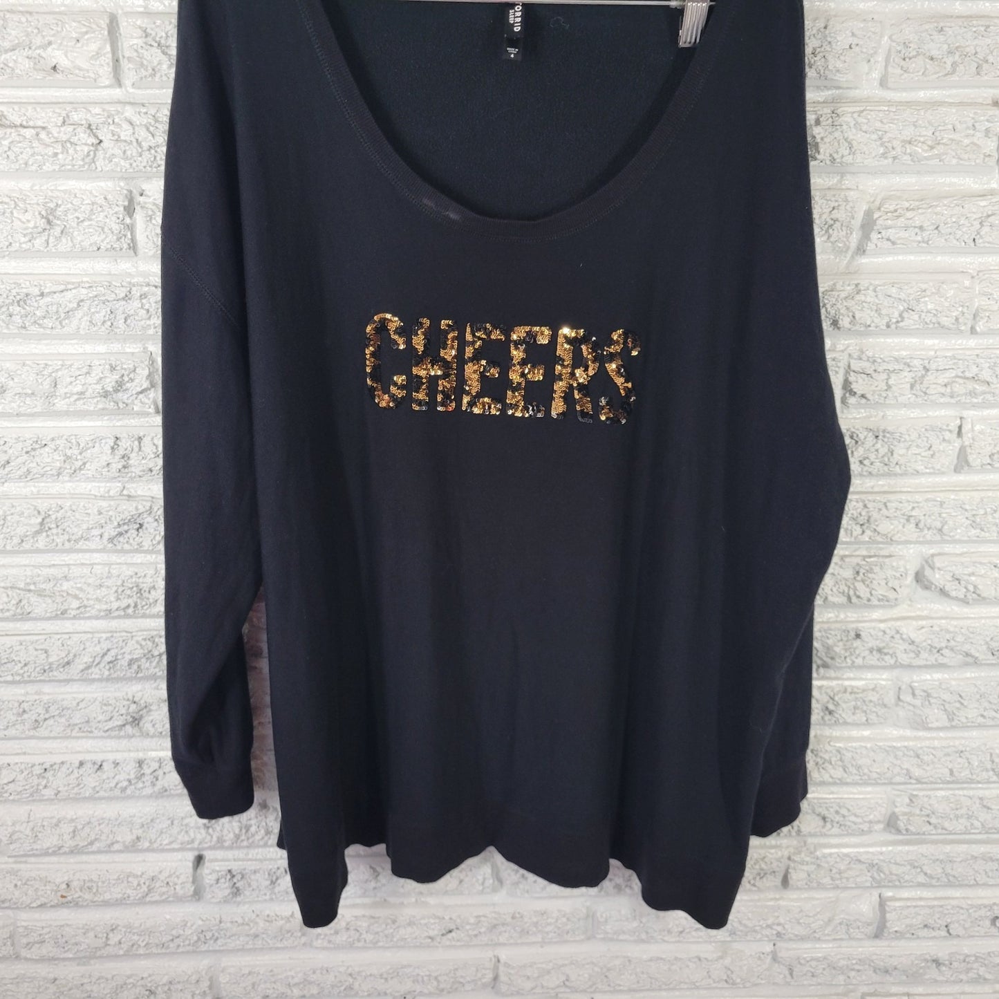 Torrid Sleep Womens Pajama Top 4 4X Plus Black Cheers Sequins Soft New Years