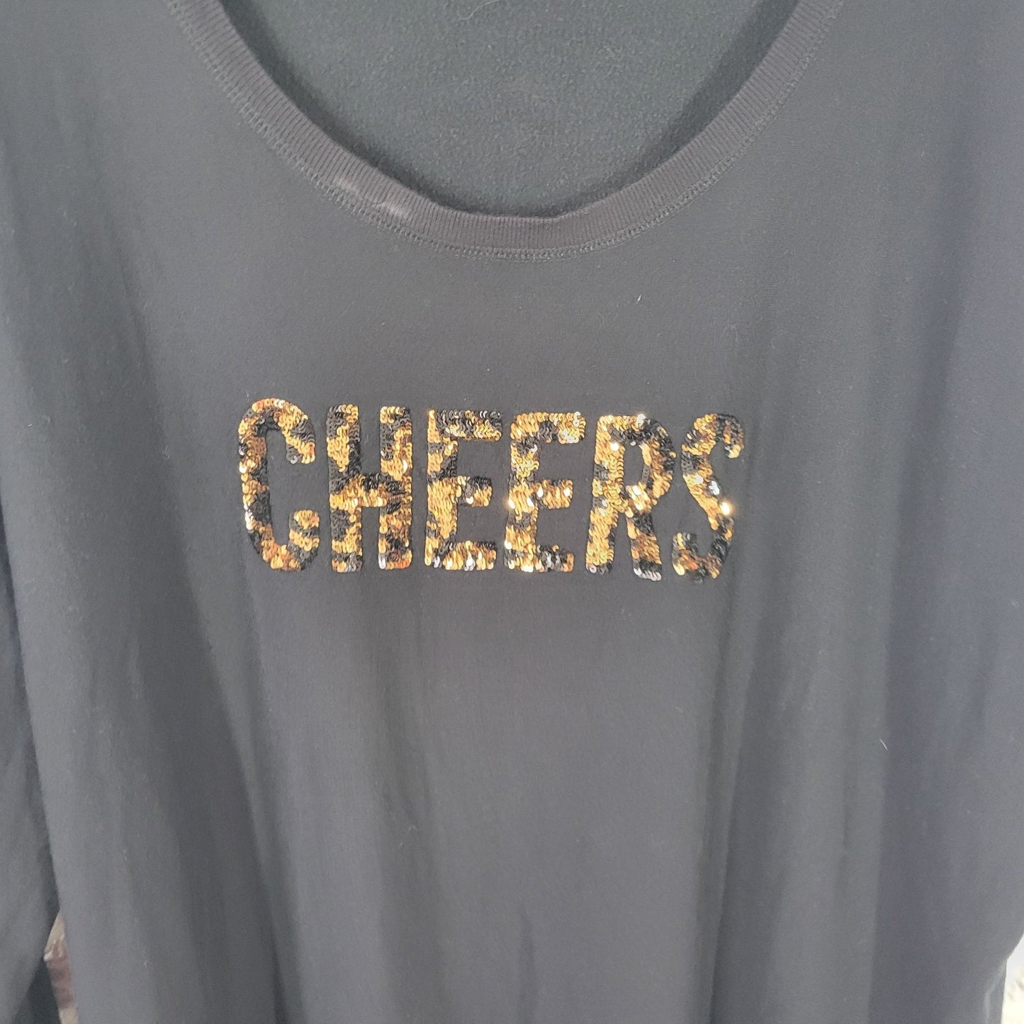 Torrid Sleep Womens Pajama Top 4 4X Plus Black Cheers Sequins Soft New Years