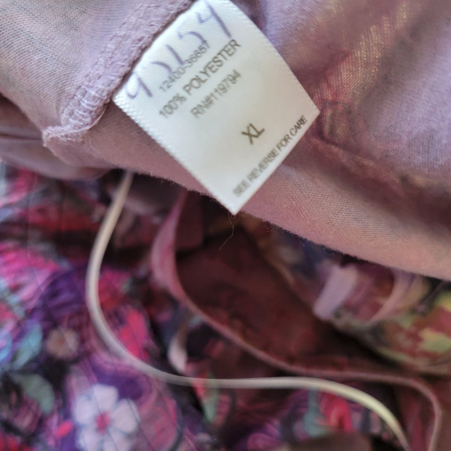 Unity Womens Top Extra Large XL Tunic 3/4 Sleeve Cinched Laser Cut Purple Floral