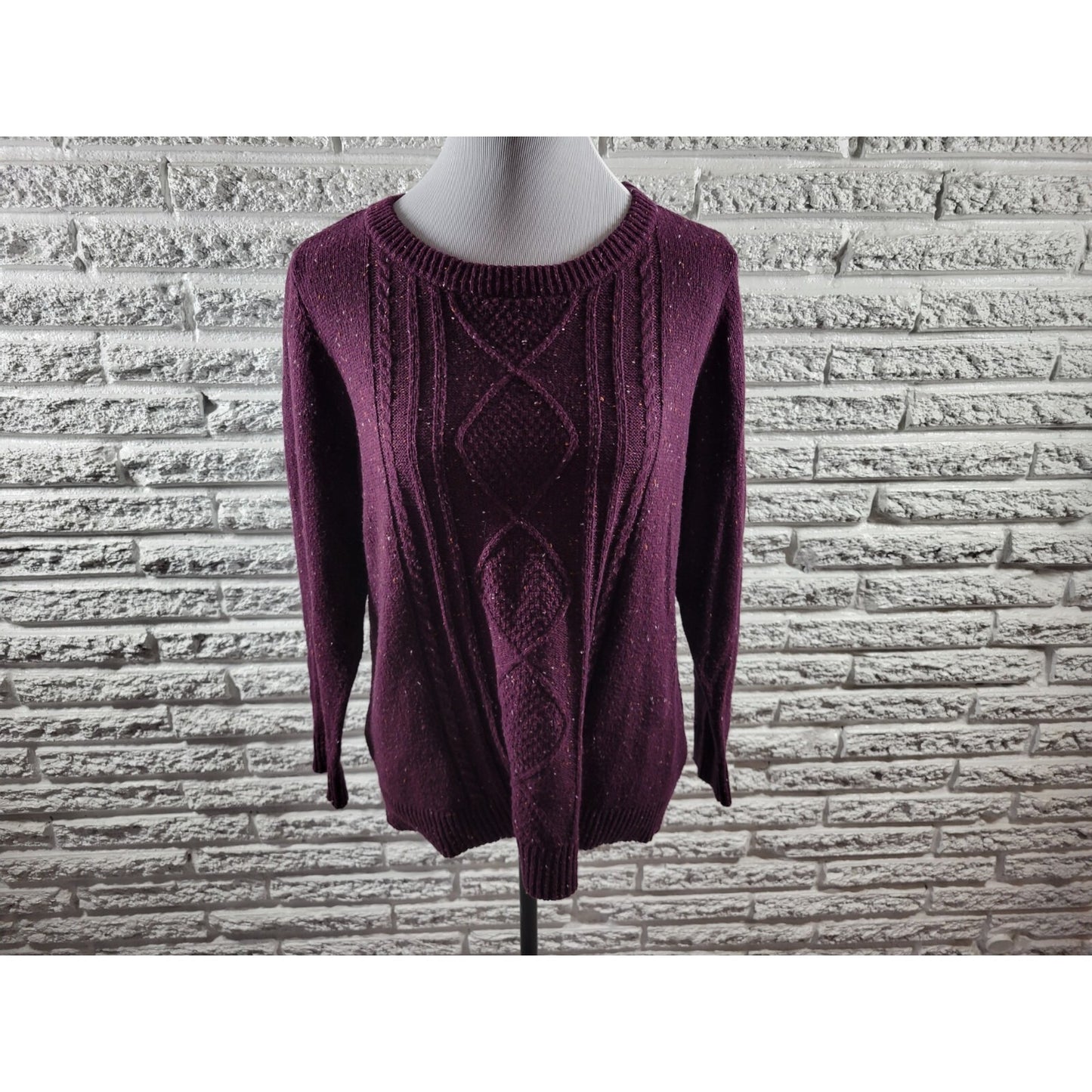 CJ Banks Womens Sweater Extra Large Cable Knit Purple Speckled Casual Soft
