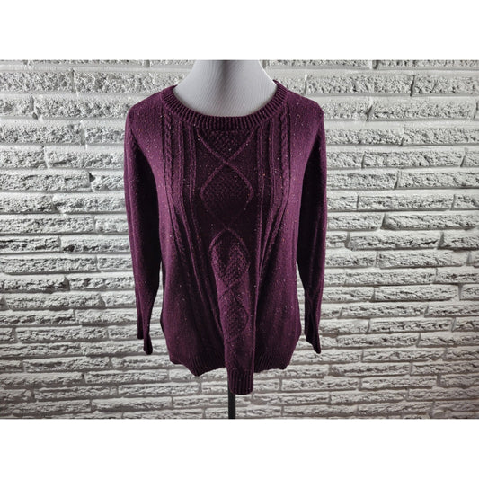 CJ Banks Womens Sweater Extra Large Cable Knit Purple Speckled Casual Soft