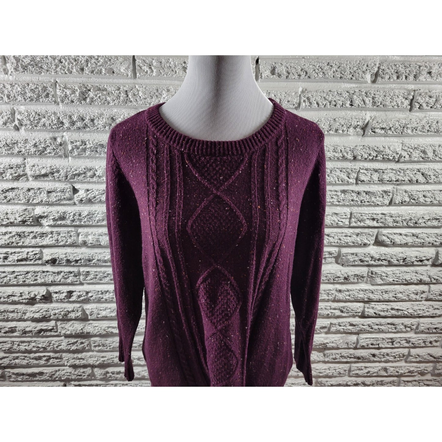 CJ Banks Womens Sweater Extra Large Cable Knit Purple Speckled Casual Soft