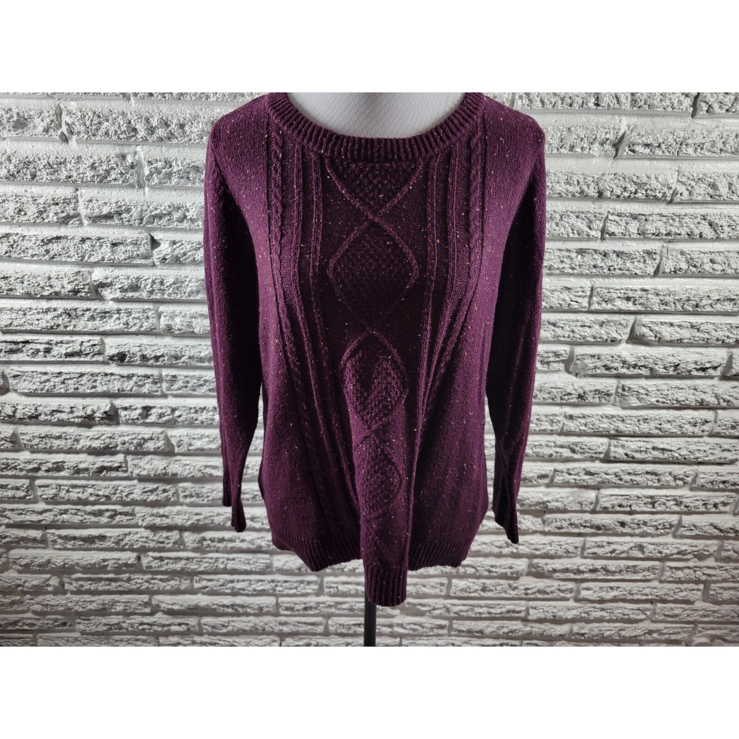 CJ Banks Womens Sweater Extra Large Cable Knit Purple Speckled Casual Soft