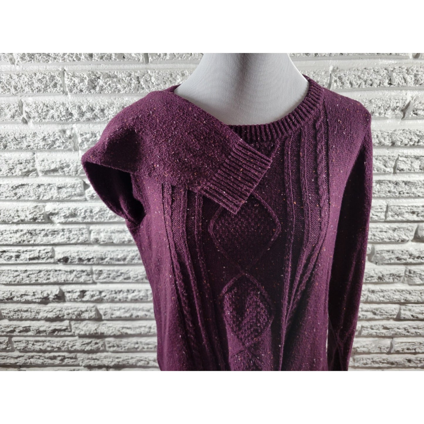 CJ Banks Womens Sweater Extra Large Cable Knit Purple Speckled Casual Soft