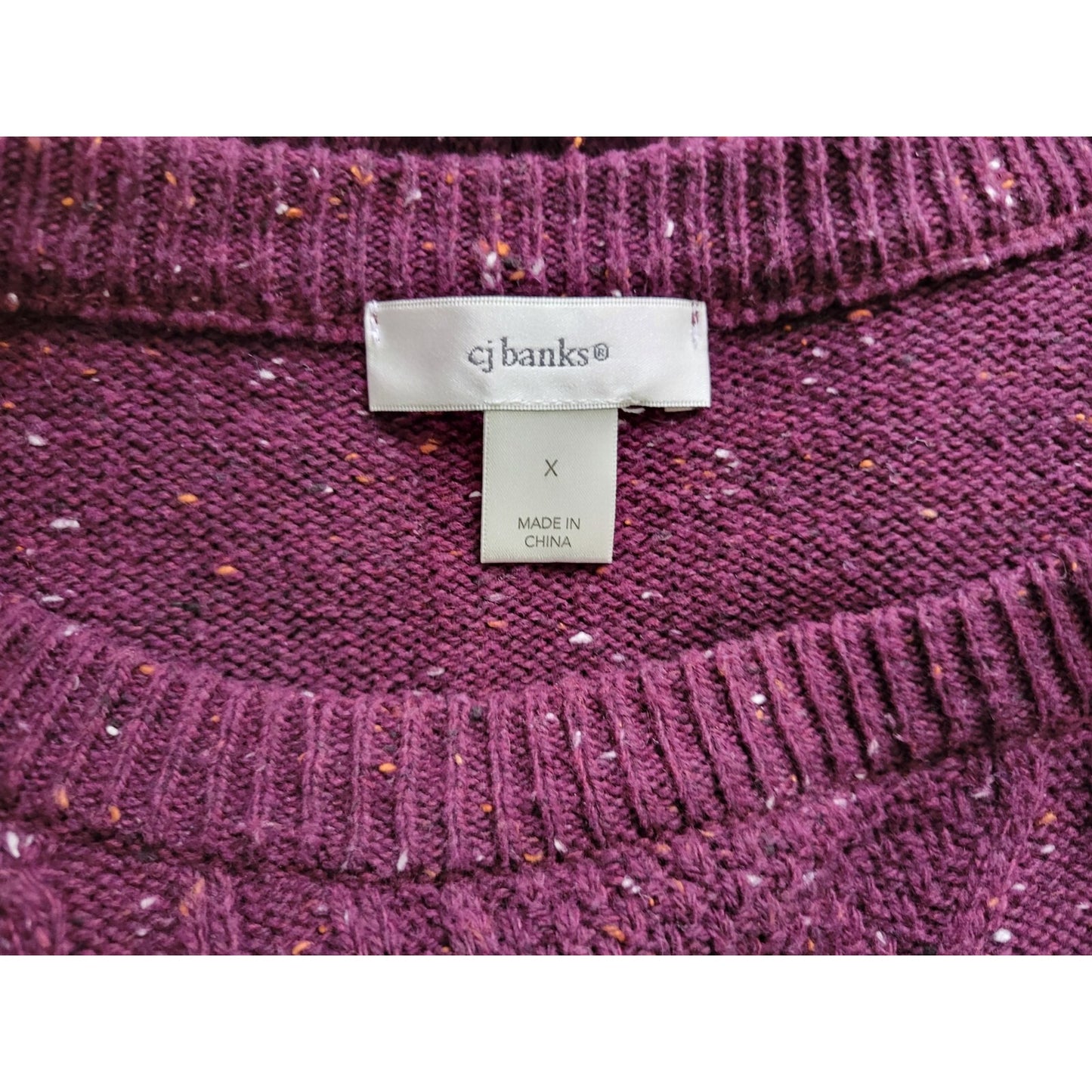 CJ Banks Womens Sweater Extra Large Cable Knit Purple Speckled Casual Soft