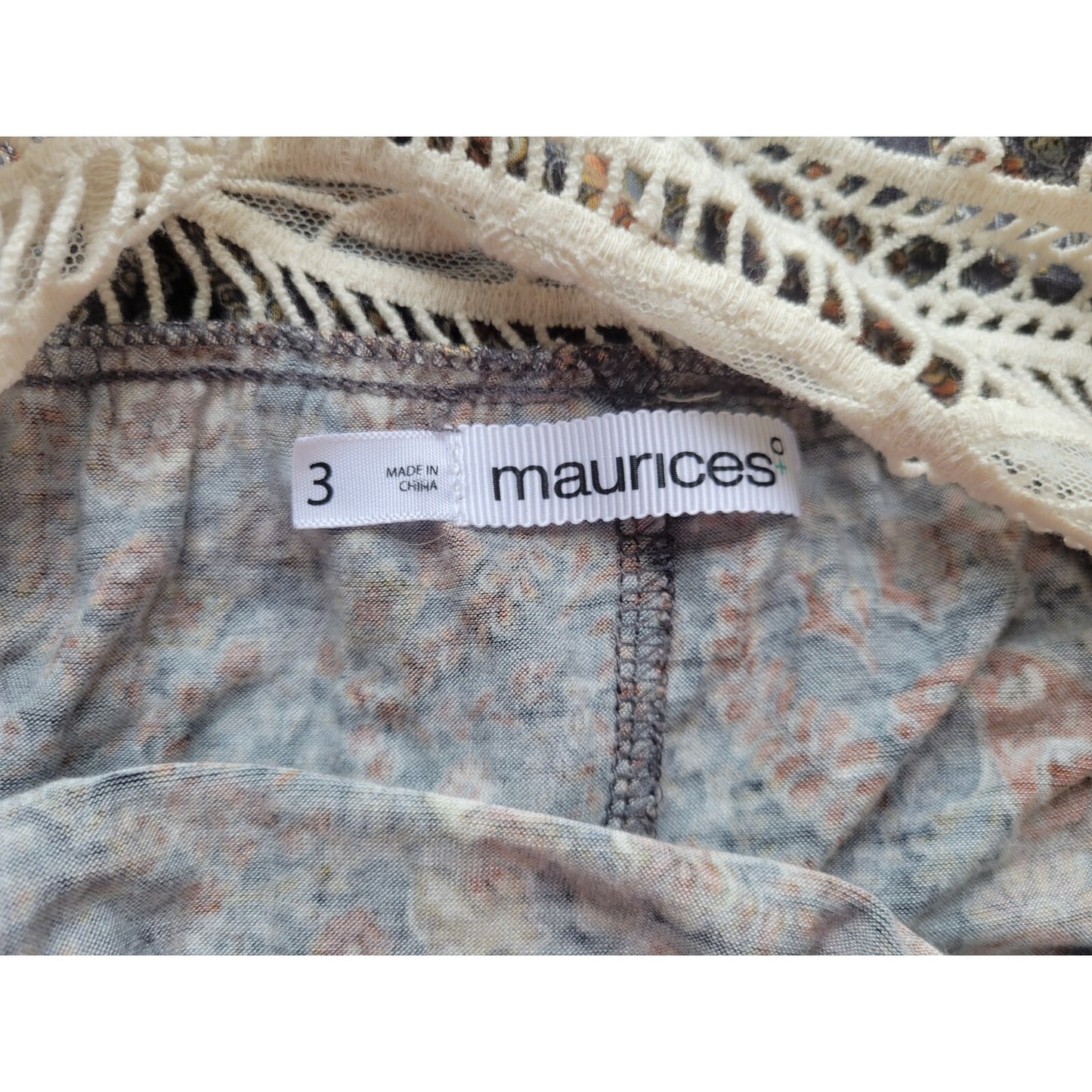 Maurices Womens Top 3 3X Plus Cold Shoulder Black Brown Paisley Crochet Ruffle