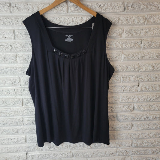Lane Bryant Womens Top 26 28 Plus Tank Black Poly Blend Beaded Pleated Career