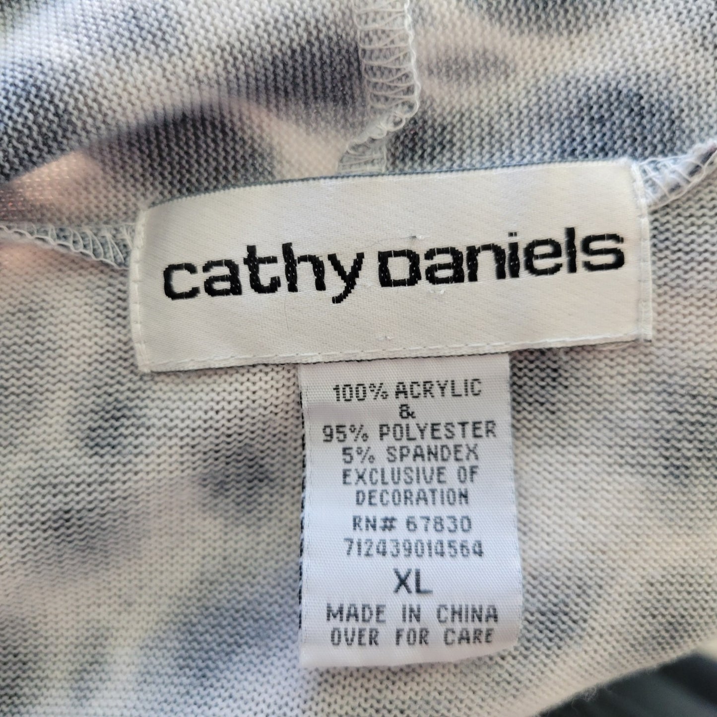 Cathy Daniels Women Top XL Tunic Knit 3/4 Sleeve Black Gray Animal Print Studded