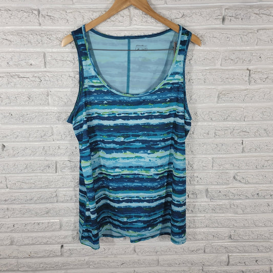 Eddie Bauer Womens Top 2XL Plus Tank Blue Watercolor Poly Blend Lightweight