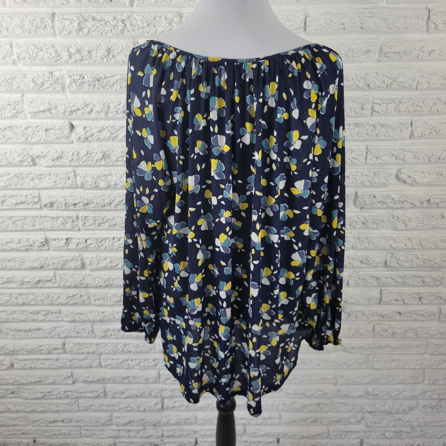 Style & Co Womens Top 3X Plus Long Elastic Sleeves Pullover Sheer Blue Floral