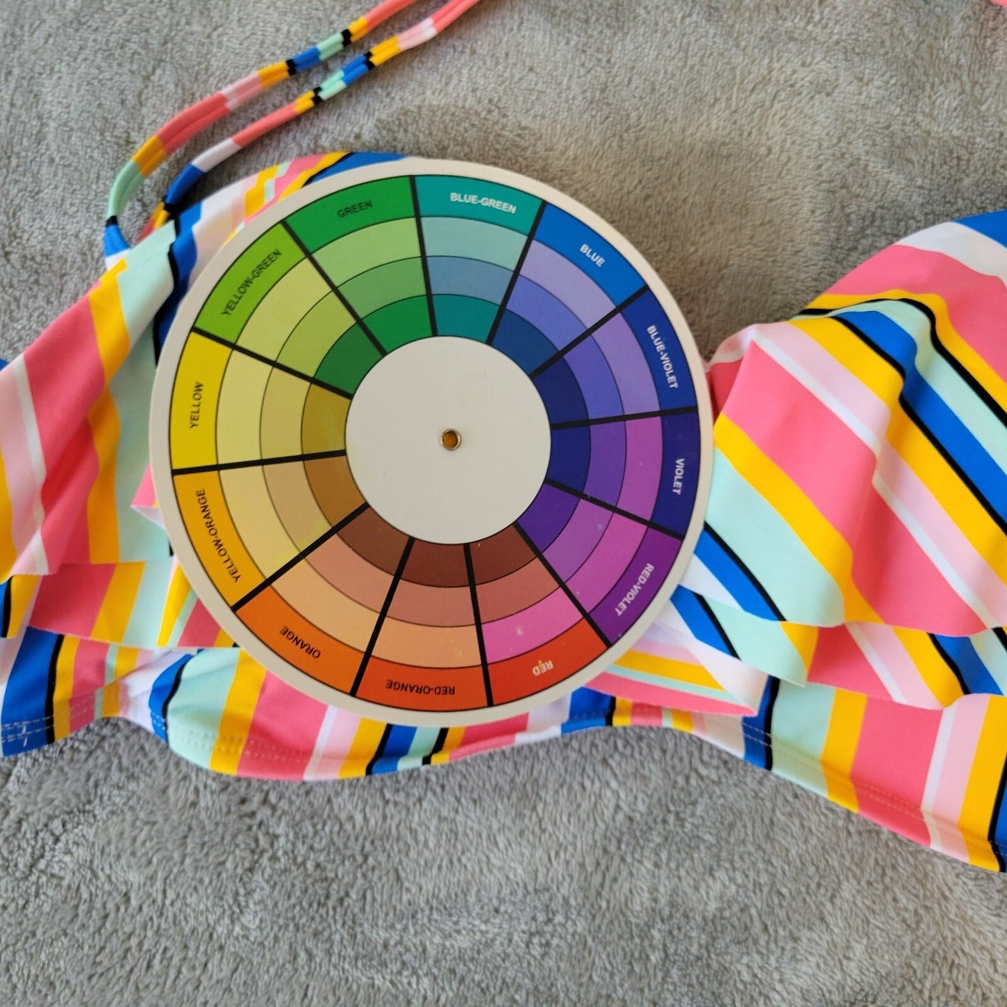 Time Tru Womens Bikini Top XL 16 18 Blue Pink Stripe Ruffle Lightweight Bra