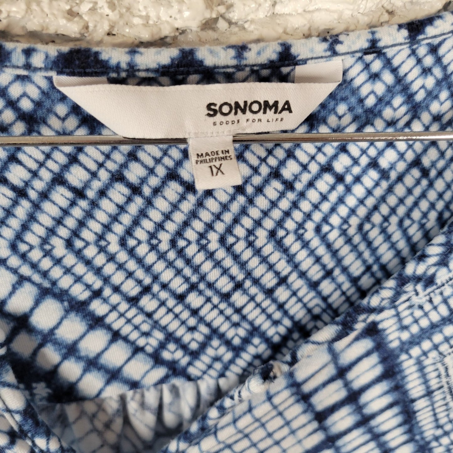 Sonoma Women's 1X Plus Blue White Geometric Sleeveless Sheath Tank Dress Belted