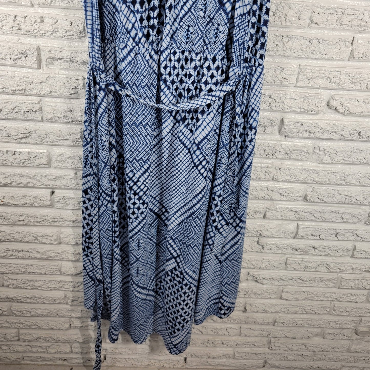 Sonoma Women's 1X Plus Blue White Geometric Sleeveless Sheath Tank Dress Belted