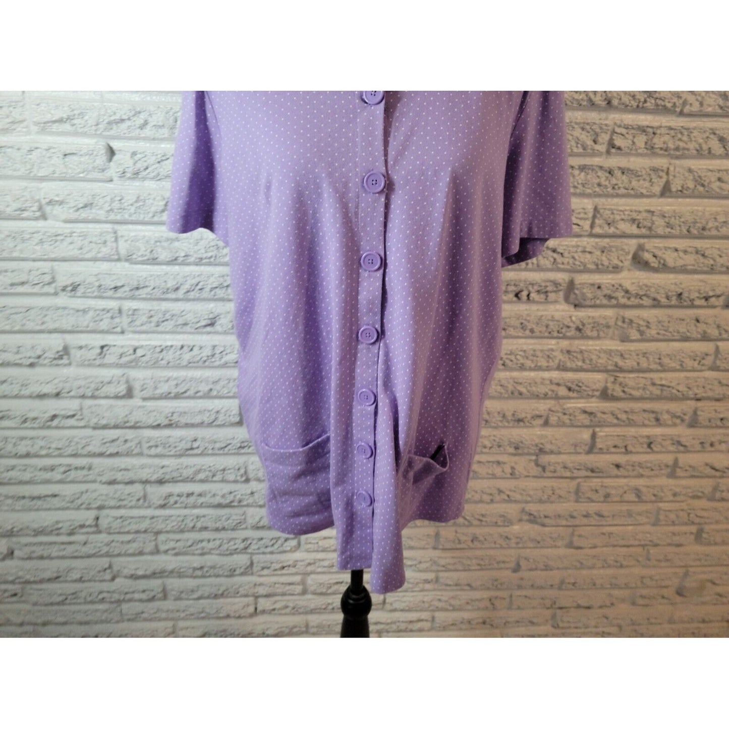 Essentials by Maggie Womens Top 14W 16W Plus Short Sleeve Lavender Polka Dot