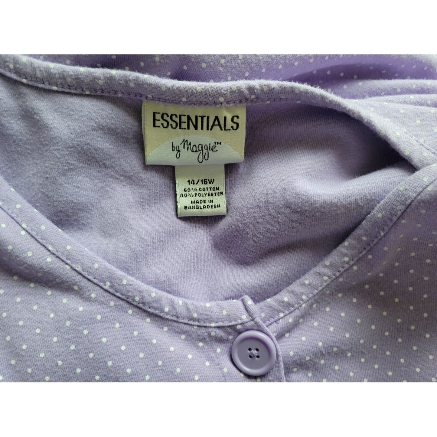 Essentials by Maggie Womens Top 14W 16W Plus Short Sleeve Lavender Polka Dot