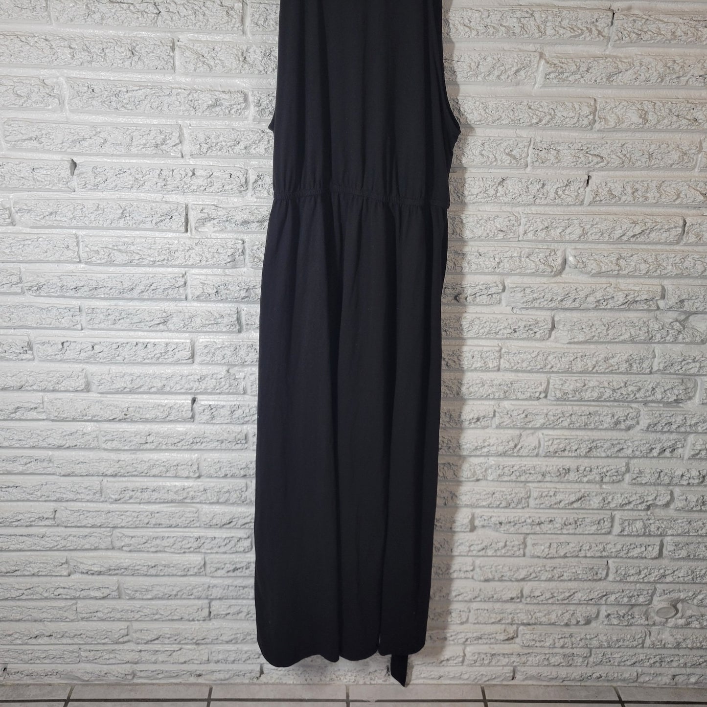 Shein Curve Womens Dress 3XL Plus Halter Faux Wrap Sleeveless Sash Black Pleated