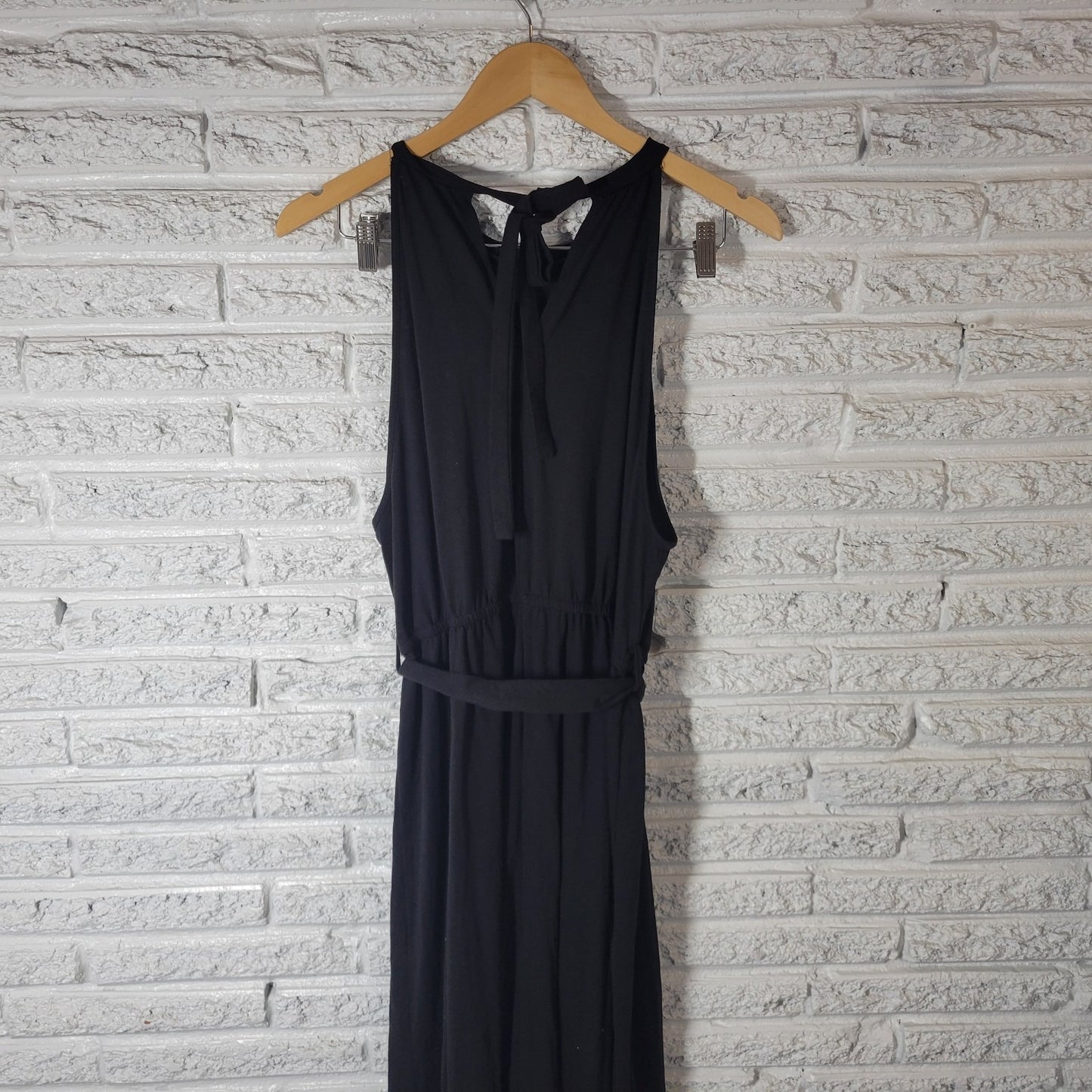 Shein Curve Womens Dress 3XL Plus Halter Faux Wrap Sleeveless Sash Black Pleated